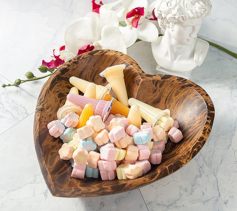 WitnyStore Heart Shaped Wood Bowl 10" Brown Handcrafted Wooden Bowls Collectible Functional Serving Tray Dish Plate Hand Made Decorative Tableware for Candy Nuts Dessert Fruit Home DÃ©cor Accents Gifts - Image 3